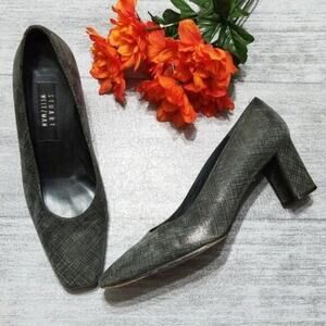 Stuart Weitzman Vintage Metallic Gray Square Toe Heels Women's 9